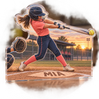 Artwork visualization: Recreational softball — coach appreciation, personalized MIA, subject-shaped acrylic with printed optical 3D depth; not carved relief.