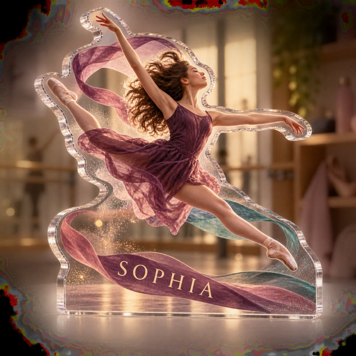 Personalized Dance Practice Coach Appreciation custom shape acrylic plaque with an example name set into the artwork, digital preview