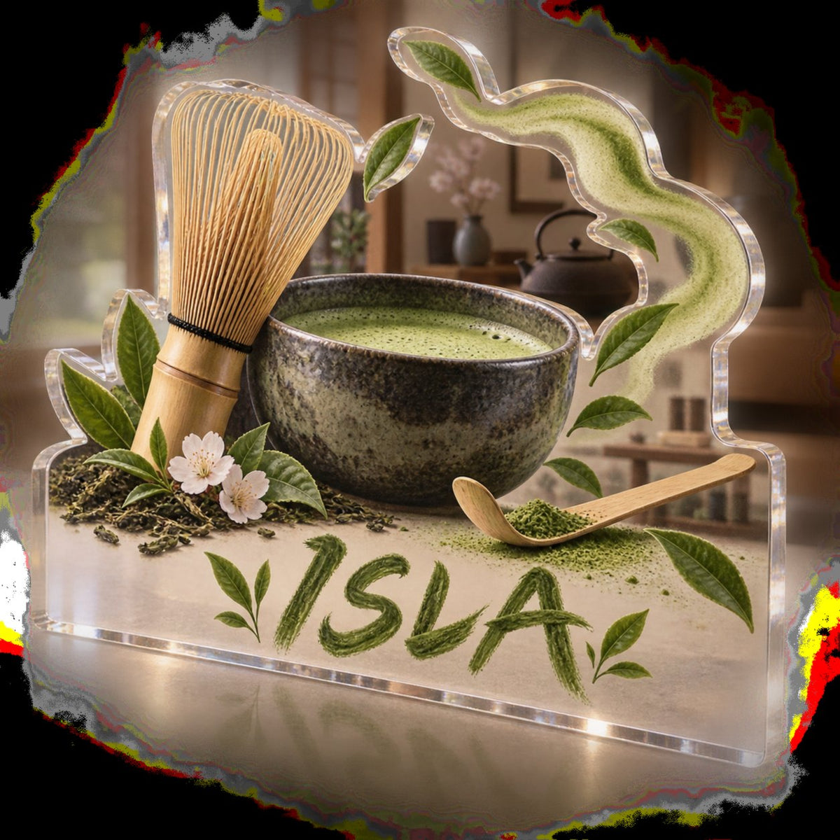 Personalized Matcha Ritual Kitchen Identity custom shape acrylic plaque with an example name set into the artwork, digital preview